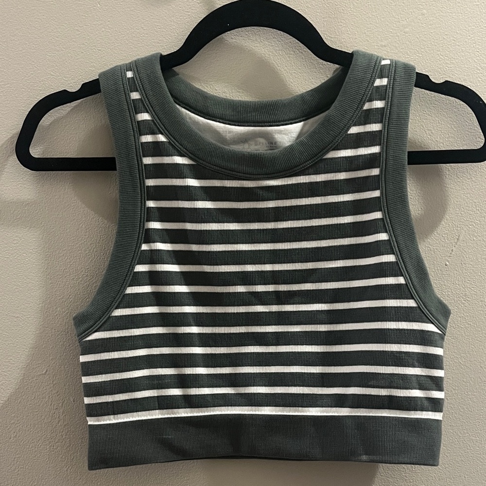 Aerie Green and White Striped Crop Top